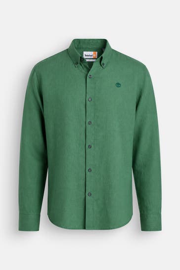 TIMBERLAND Leinen-Hemd dunkelgrün Slim Fit