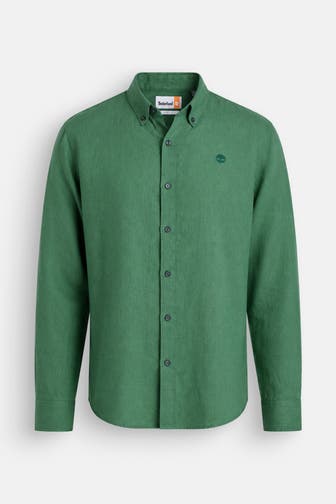 TIMBERLAND Leinen-Hemd dunkelgrün Slim Fit