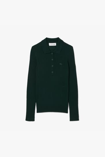 LACOSTE Strick-Polo dunkelgrün
