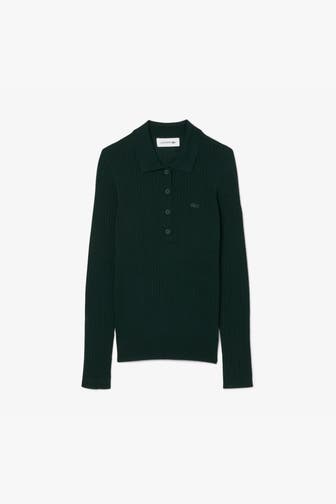 LACOSTE Strick-Polo dunkelgrün