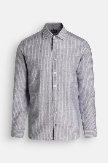 HECHTER Paris Leinenmix-Hemd grau Regular Fit
