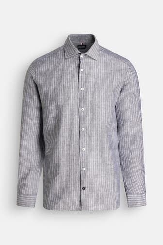 HECHTER Paris Leinenmix-Hemd grau Regular Fit