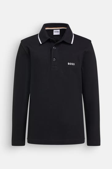 BOSS Langarm-Polo schwarz