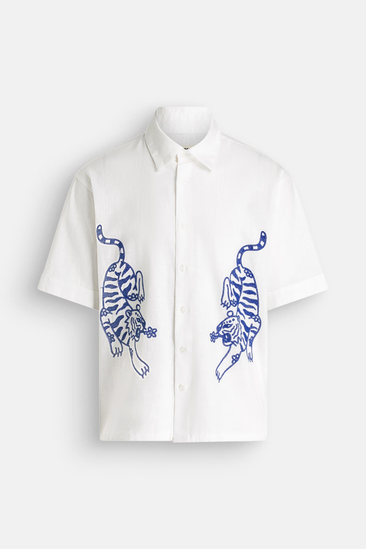 WOODBIRD Leinenmix-Kurzarmhemd 'Wang Tiger' weiß, Bild 1